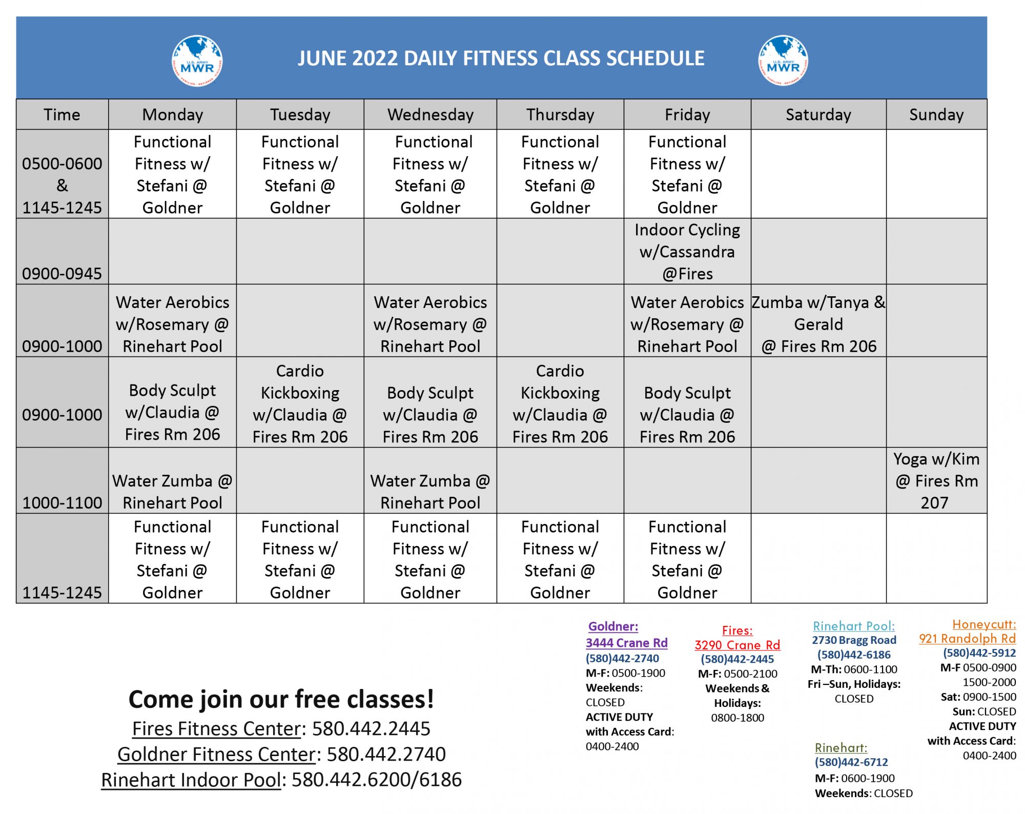 monthly fitness calendar ft sill us army mwr